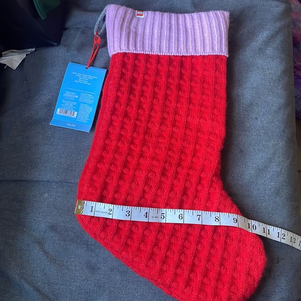 LEGO x TARGET Colorblock Holiday Stocking NEW Sweater Knit Red Pink - Picture 8 of 8